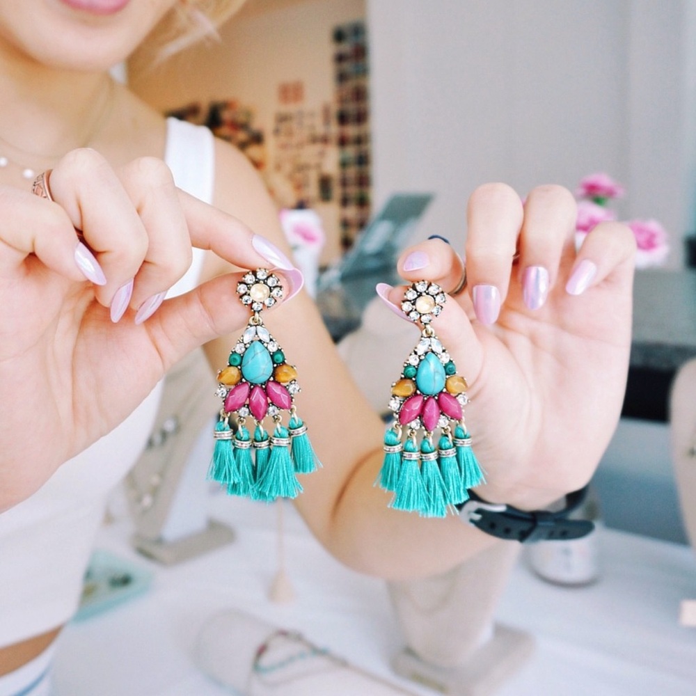 Chloe + Isabel Turquoise and Pink Tassel Earrings
